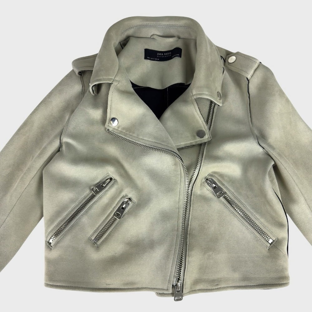 Zara Basic Beige Faux Suede Moto Jacket - Picture 3 of 8